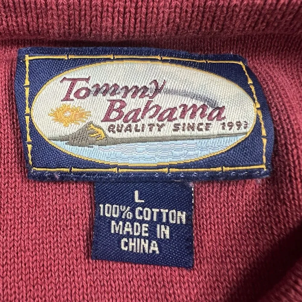 Tommy Bahama Mens L Red Ribbed Knit Sweater 100% Cotton Long Sleeve